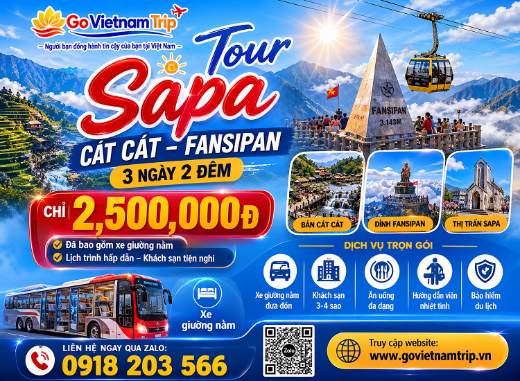 Tour Sapa 3 Ngày 2 Đêm 2026: Fansipan – Bản Cát Cát – Moana Sapa Giá Tốt