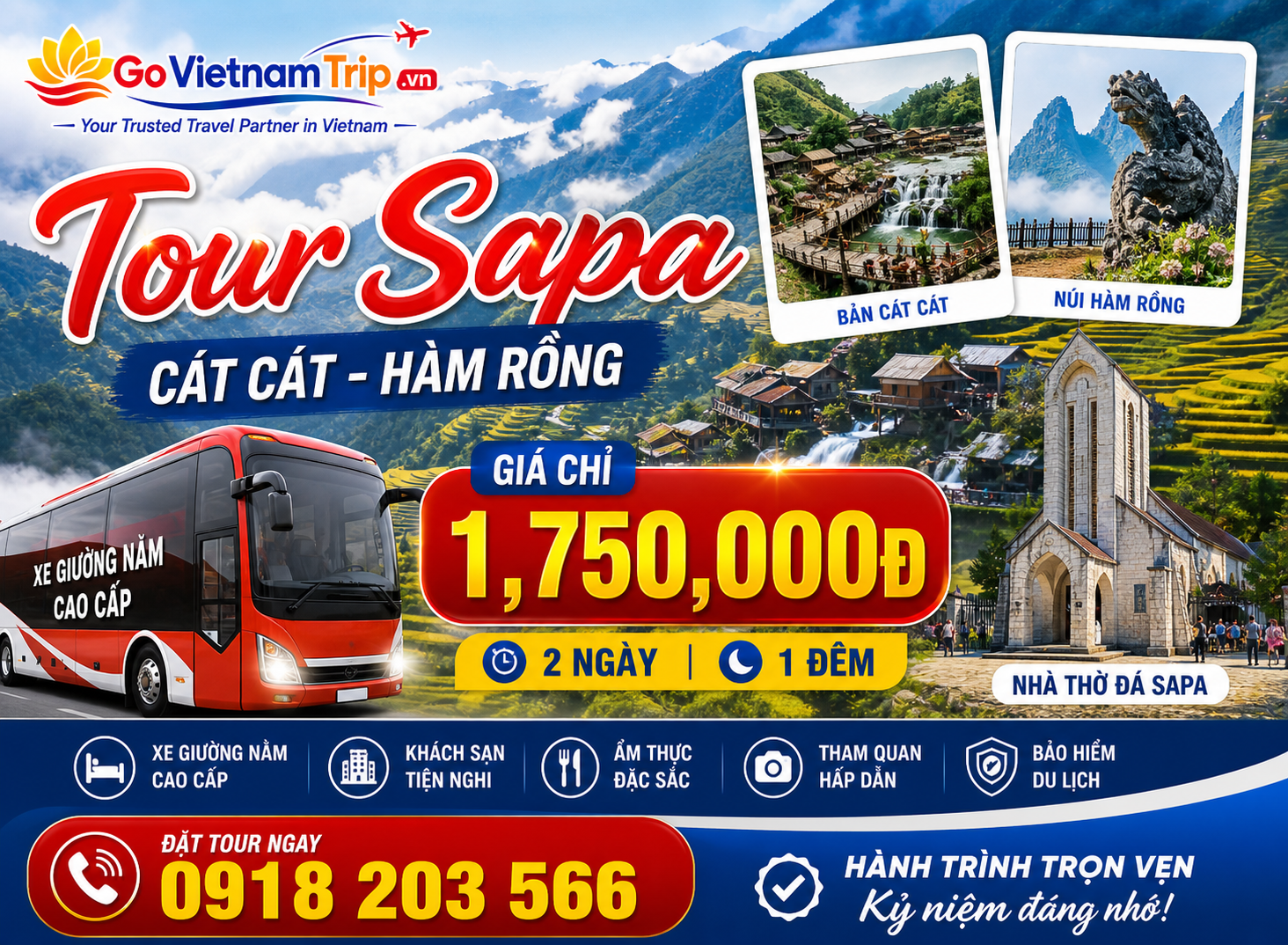 Tour Sapa 2 Ngày 1 Đêm: Cát Cát – Hàm Rồng | Option Fansipan Giá Tốt